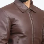Men's Brent Brown Pu Bomber Leather Jacket Collars