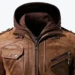 Men’s Brown Hooded Jacket Collar Rare Jacket