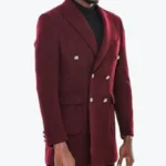 Men's Burgundy Double Breasted Wool Coat Side - Rare Jackets