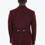 Men's Burgundy Double Breasted Wool Coat back - Rare Jackets