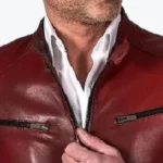 Mens Burgundy Lambskin Biker Jacket Collar Rare Jacket