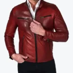 Mens Burgundy Lambskin Biker Jackets Rare Jacket