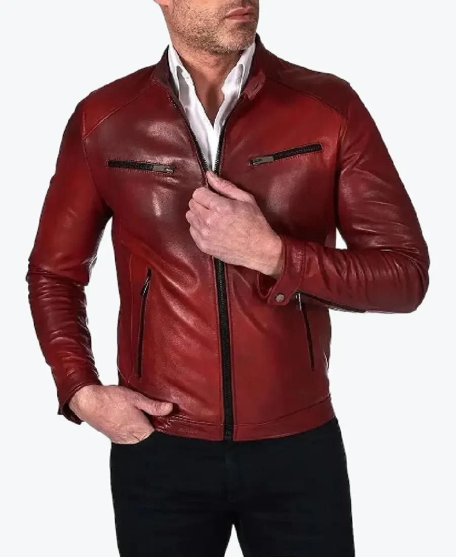 Mens Burgundy Lambskin Biker Jackets Rare Jacket