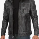 Men’s Biker Style Black Leather Jacket - Image 2