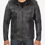 Men’s Biker Style Black Leather Jacket - Image 3