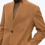 Men's Camel Brown Single Breasted Short Wool Coat Side - Rare Jackets