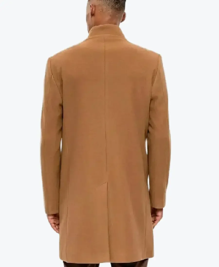 Men's Camel Brown Single Breasted Short Wool Coat back - Rare Jackets