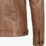 Mens Camel Brown Trucker Leather Jacket Sleeves Rare Jacket