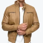 Men’s Camel Brown Urban Lambskin Leather Jacket Rare Jacket