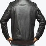 Mens Casual Black Leather Bomber Jacket Back