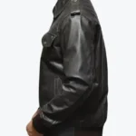 Mens Casual Black Leather Bomber Jacket Side - Rare Jackets