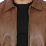 Mens Chocolate Brown Harrington Vintage Leather Jacket Collar Rare Jacket