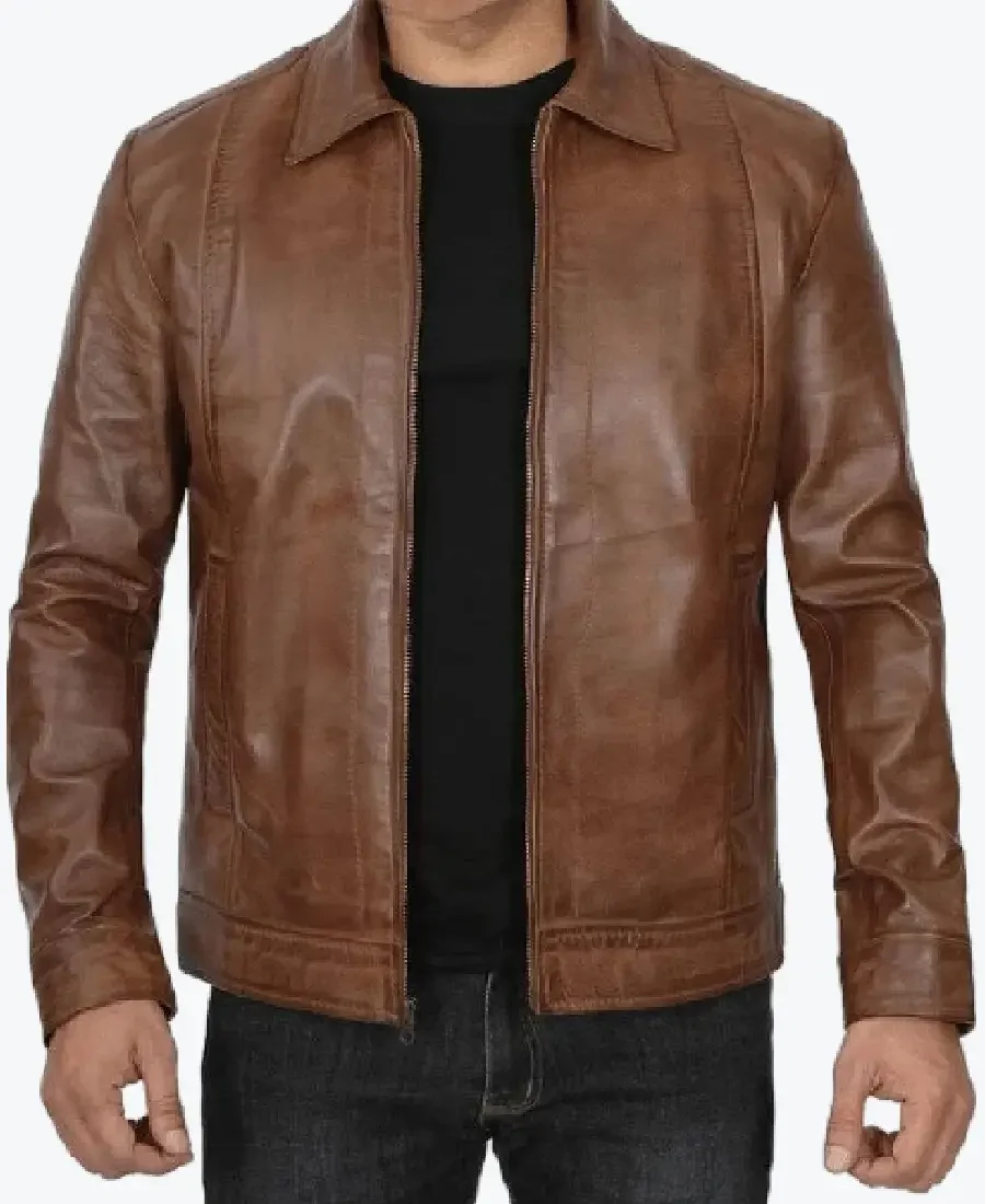 Mens Chocolate Brown Harrington Vintage Leather Jackets Rare Jacket