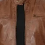 Men’s Chocolate Brown Lambskin Cafe Racer Leather Jacket Collar Rare Jacket