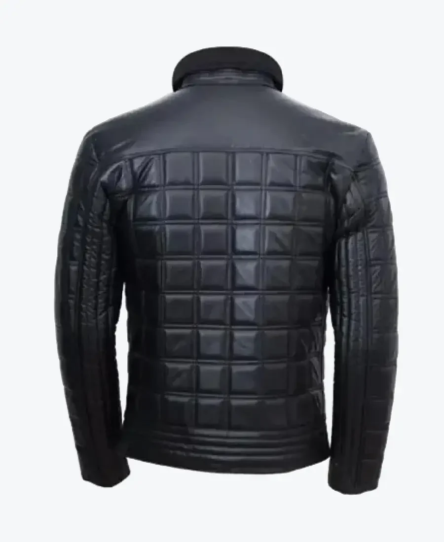 Men’s Classic Black Quilted Leather Bomber Jacket Back - Rare Jackets