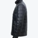 Men’s Classic Black Quilted Leather Bomber Jacket Side - Rare Jackets