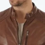 Men's Classic Brown Leather Jacket Collar Rare Jacket