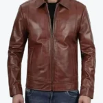 Men’s Classic Shirt Collar Brown Leather Jacket Rare Jacket