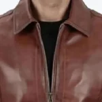Men’s Classic Shirt Collar Brown Leather Jacket Collar Rare Jacket