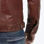 Men’s Classic Shirt Collar Brown Leather Jacket Sleeves Rare Jacket