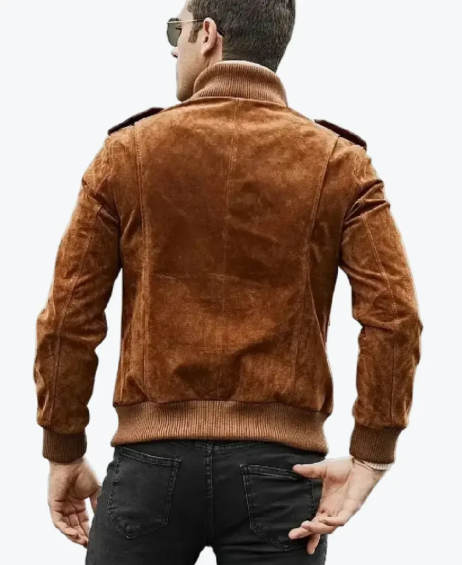 Men’s Dallas Brown Suede Bomber Jacket Back - Rare Jackets