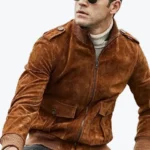 Men’s Dallas Brown Suede Bomber Jacket Front - Rare Jackets