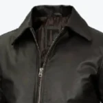Mens Dark Brown Cowhide Leather Jacket Collar Rare Jacket