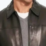 Men's Dark Brown Faux Leather Jacket Collar Rare Jacket