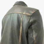 Mens Dark Brown Leather Trucker Jacket Back Collar Rare Jacket
