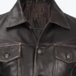 Mens Dark Brown Leather Trucker Jacket Collar Rare Jacket