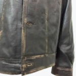 Mens Dark Brown Leather Trucker Jacket Shoot Sleeves Rare Jacket