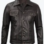 Mens Dark Brown Leather Trucker Jackets Rare Jacket