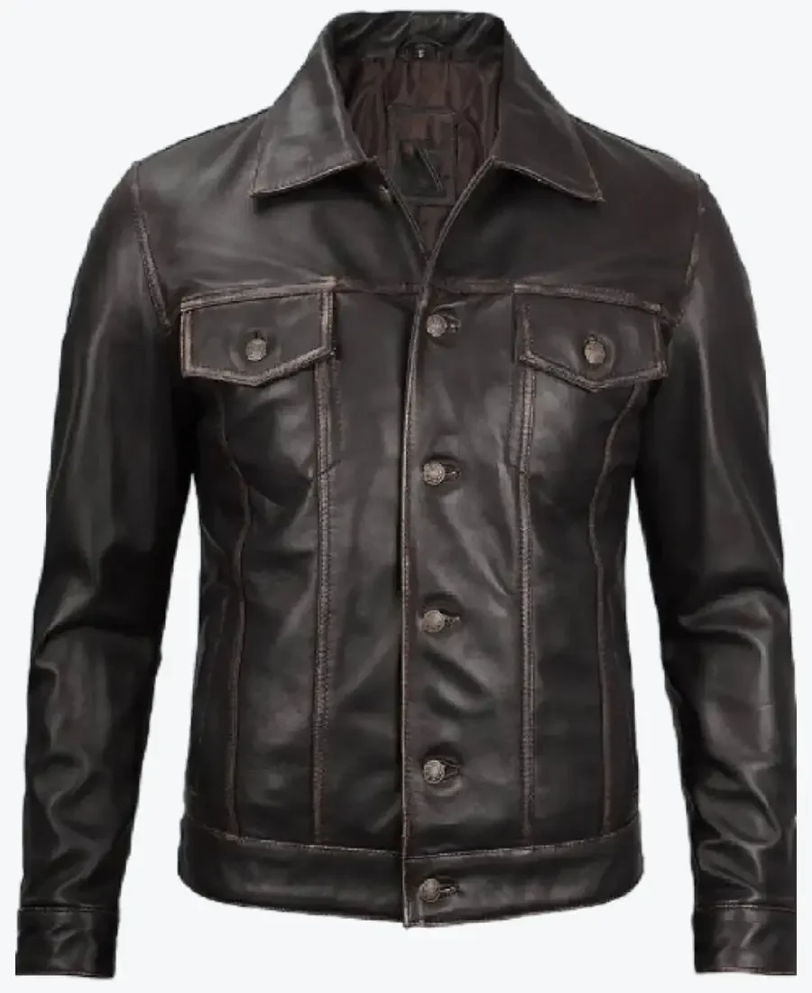 Mens Dark Brown Leather Trucker Jackets Rare Jacket