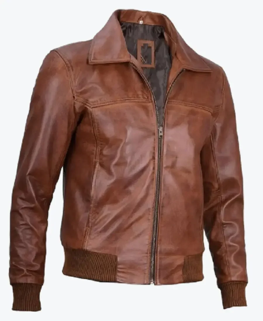 Mens Distressed Brown Harrington Leather Bomber Jackets Rare Jacket