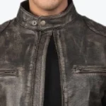 Men's Distressed Brown Leather Jacket Collar Rare Jacket