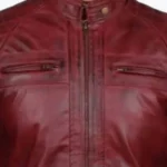 Men’s Distressed Quilted Style Maroon Leather Jacket Collar Rare Jacket