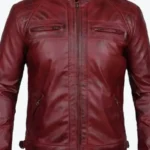 Men’s Distressed Quilted Style Maroon Leather Jackets Rare Jacket