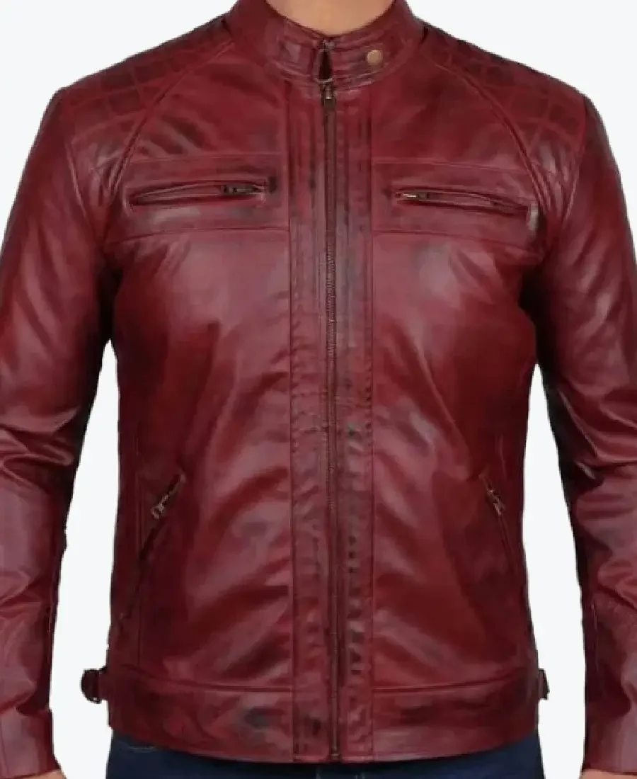 Men’s Distressed Quilted Style Maroon Leather Jackets Rare Jacket