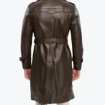Men's Double Breasted Brown Trench Leather Coat Back - Rare Jackets