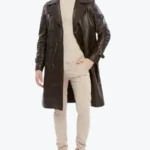Men's Double Breasted Brown Trench Leather Coat Side - Rare Jackets