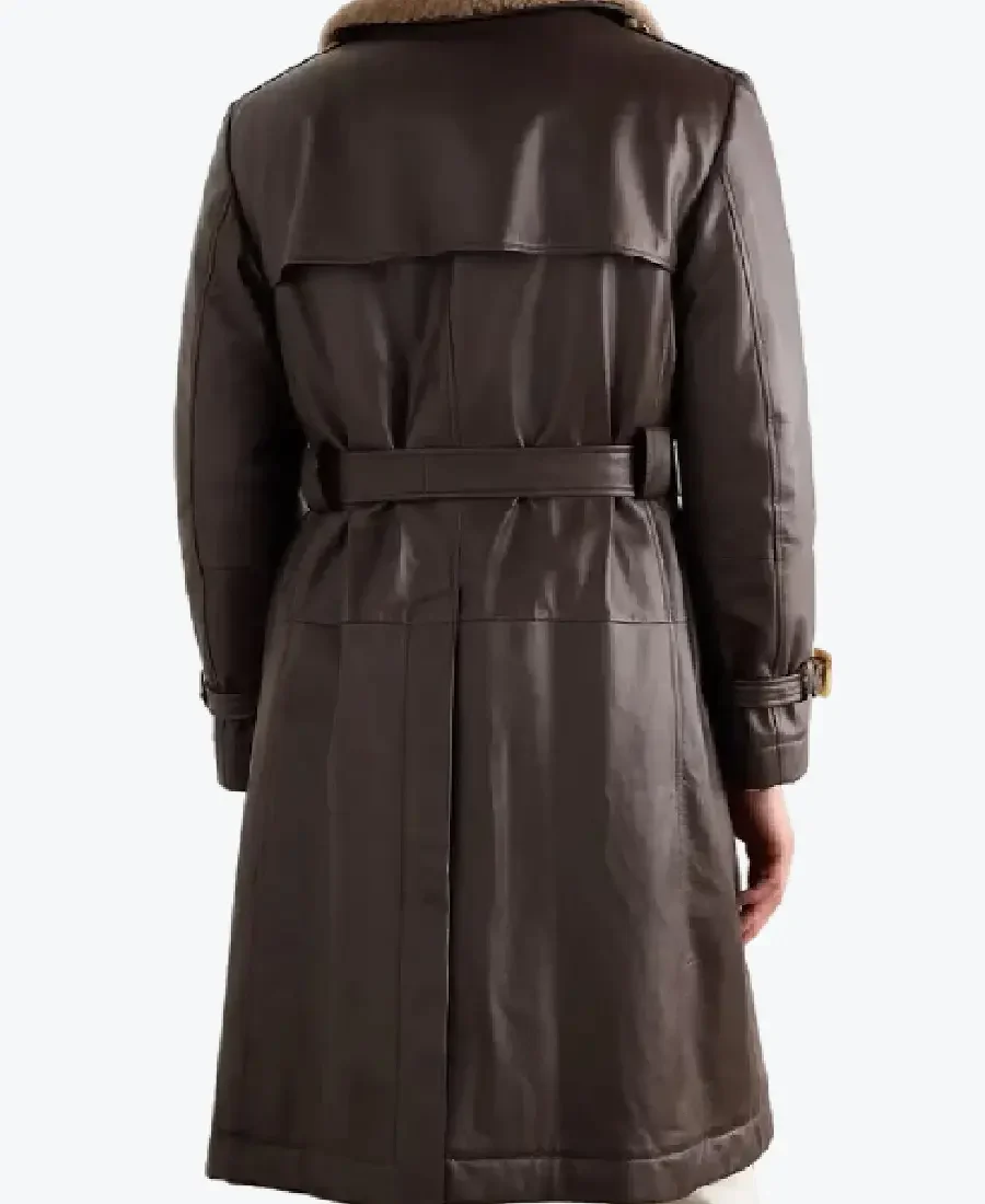 Men's Double Breasted Shearling Trimmed Trench Coat Back - Rare Jackets