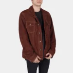 Men's Lapel Style Brown Suede Leather Jacket - Image 4