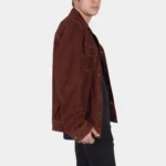Men's Lapel Style Brown Suede Leather Jacket - Image 3