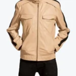 Men's Black Stripe Beige Leather Jacket - Rare Jackets