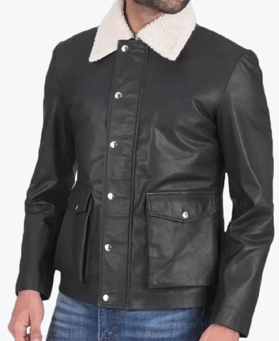 Men’s Flap Pockets Black Leather Jackets Rare Jacket