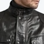 Men's Front Pocket Flood Leather Jackets Collar Rare Jacket