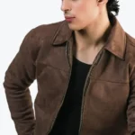 Men's Garde Brown Suede Leather Jacket Closeup - Rare Jackets