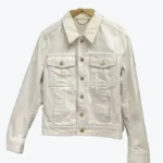Men's Gold Button White Denim Jacket