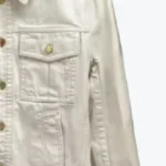 Men's Gold Button White Denim Jacket Closeup