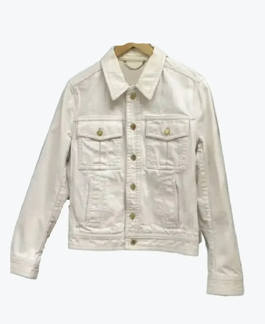 Men's Gold Button White Denim Jacket